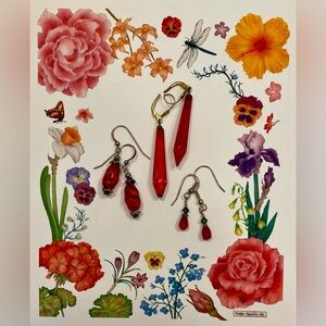 Three red red earrings for pierced ears